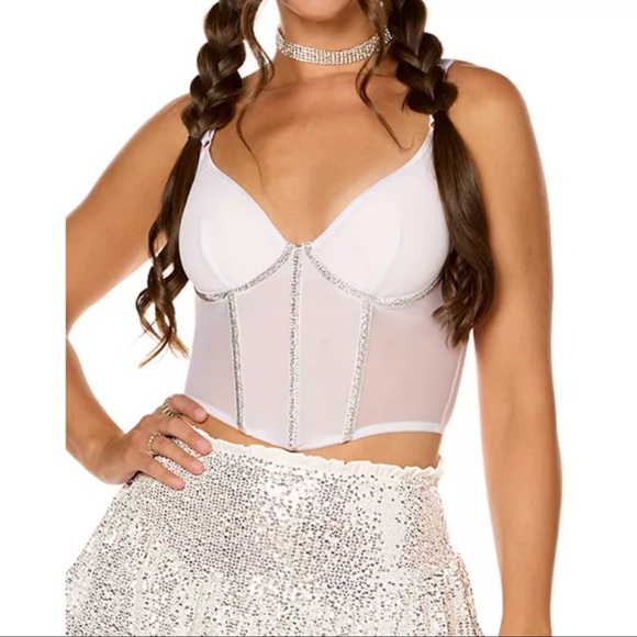 White Rhinestone Bustier Top size S/M - Picture 1 of 6